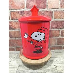 BioWorld Snoopy Woodstock Red Christmas Cookie Jar Canister Doghouse Handle New